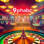 Experience the excitement of 9phabc at a vibrant casino with thrilling poker games, roulette wheels, and colorful slot machines.
