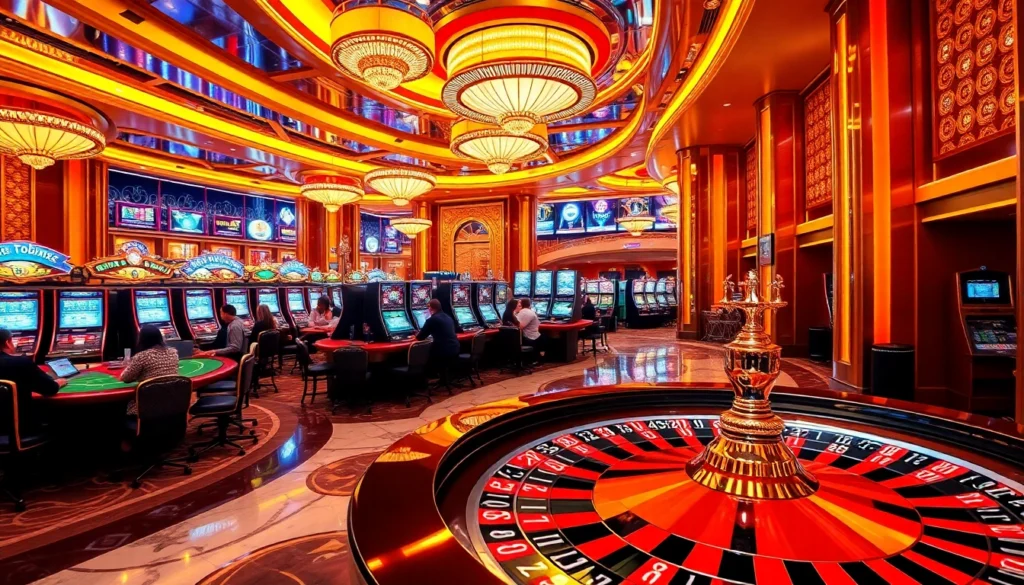 l444-themed gameplay excitement with vibrant casino tables and slot machines.