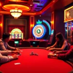 sn88 players enjoying an exciting poker game at a vibrant casino.