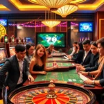 Players enjoying a thrilling gaming experience at UU88 online casino, surrounded by vibrant slot machines and exciting poker tables.