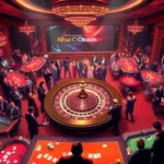 Gambling excitement at Nhà Cái Okwin's thrilling casino tables filled with players celebrating wins.
