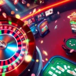 Exciting roulette wheel scene at a casino showcasing 1gom betting action with chips and vibrant lights.