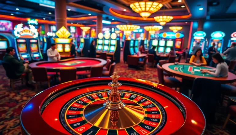 Exciting gambling scene at a casino filled with players enjoying roulette and slots, showcasing https://lc88.it.com/ thrilling gameplay.