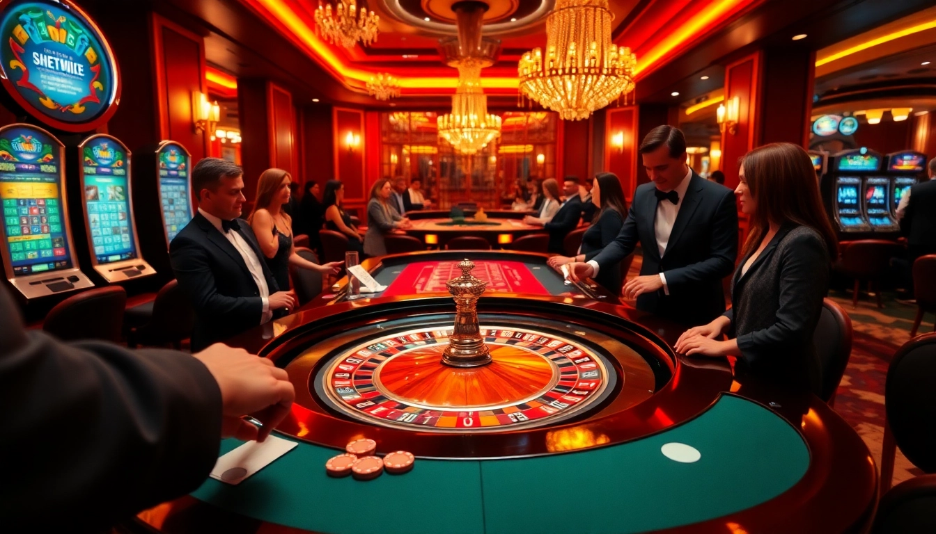 Experience the excitement of gambling at https://789f.living/ with a thrilling roulette setup, vibrant players, and gleaming casino features.