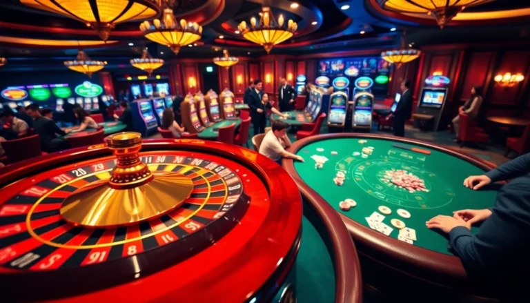 The vibrant casino scene at https://hb88game.pro/ showcases players actively engaging at poker tables with roulette wheels, symbolizing thrilling gameplay.