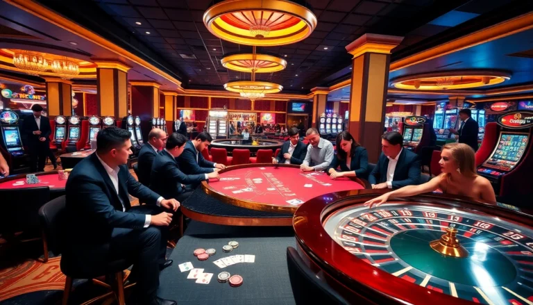 new88 players enjoying an exciting game at the casino tables with vibrant poker chips.