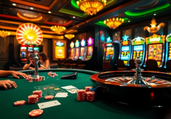 Experience the excitement of poker chips and roulette at https://ea77.lat/ in a vibrant casino setting.